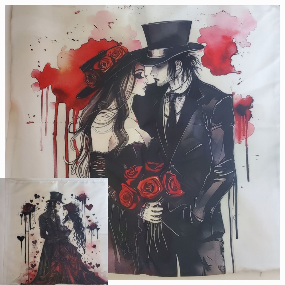 Gothic Couples Pillowcase Covers Only 18x18 Romantic Horror Victorian Valentines